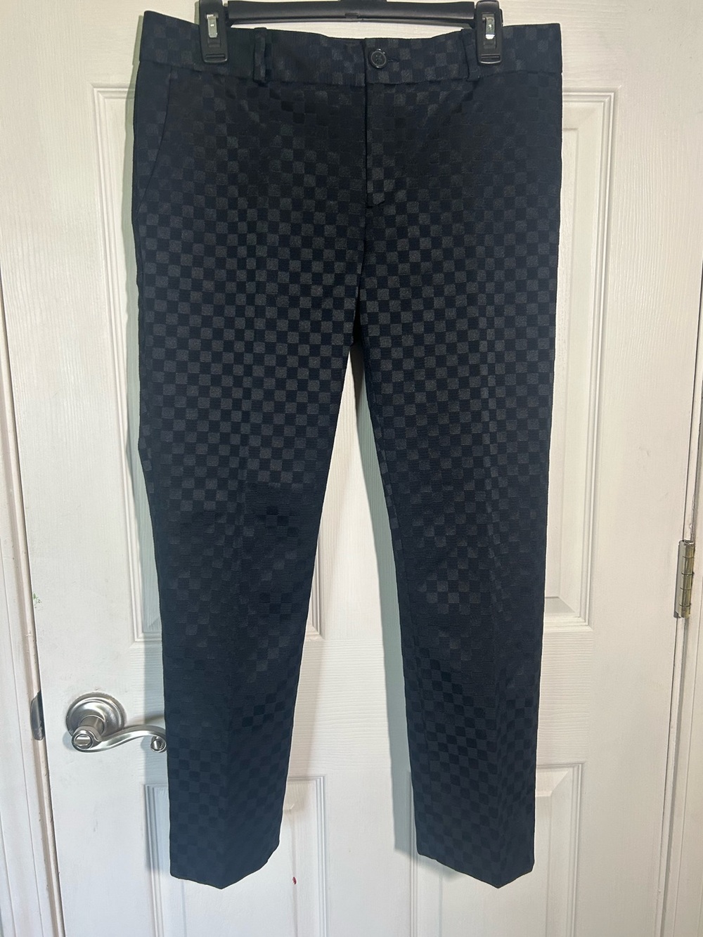 Banana Republic Hampton Pants navy blue checkered jacquard texture Size 6